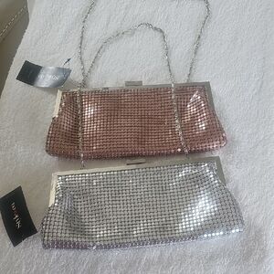 Style & Co. Rose Pink and Silver Sequin Mesh Clutch Duo